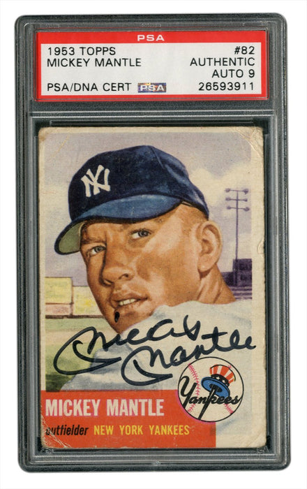 1953 Topps #82 Mickey Mantle Autographed Card PSA Auto 9 Encapsulated