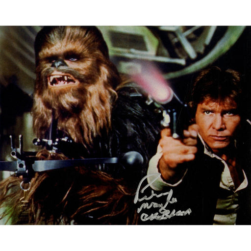 Peter Mayhew Signed Chewbacca and Han Solo Defending the Millennium Falcon Episode IV A New Hope 8x10 Photo