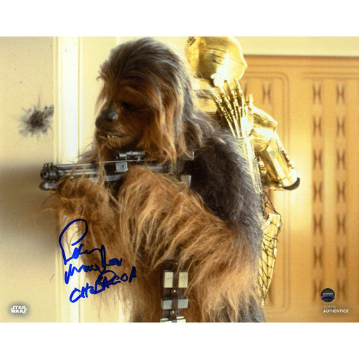 Peter Mayhew Signed Chewbacca in Star Wars: The Empire Strikes Back with Bowcaster 8x10 Photo