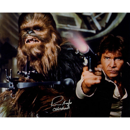 Peter Mayhew Signed 'Chewbacca and Han Solo Defending the Millennium Falcon Episode IV: A New Hope' 16x20 Photo