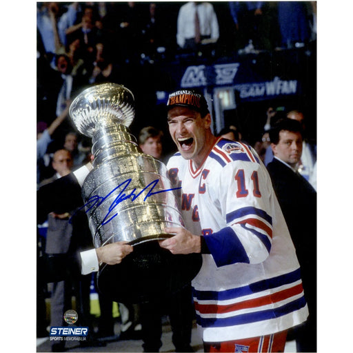 Mark Messier Signed Cup on Side Vertical 8x10 Photo