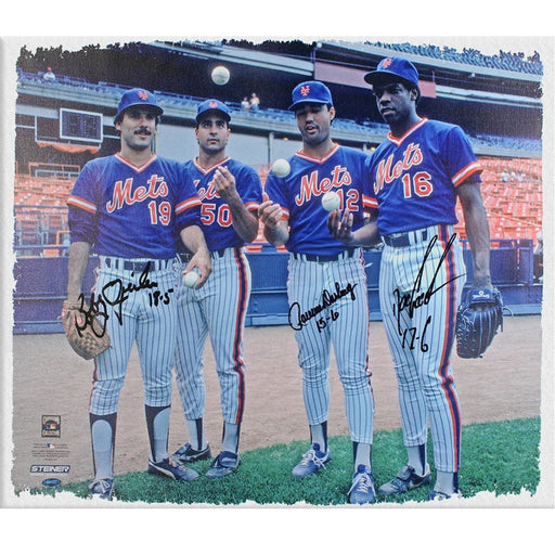 New York Mets' Starters Posing at Shea Stadium Horizontal 20x24 Canvas Signed by Bobby Ojeda  Dwight Gooden and Ron Darling