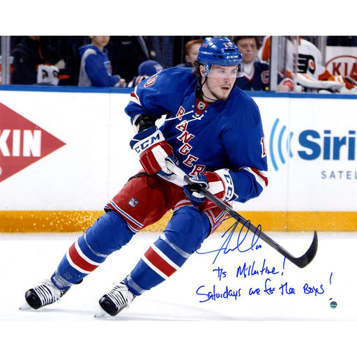 JT Miller Signed Skating Against the Flyers 16x20 photo w/ Its Miller Time Saturdays Are For The Boys Inscriptions