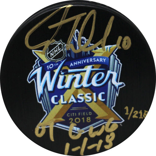 J.T. Miller Signed 2018 NHL Winter Classic Logo Puck w/ "OT GWG 1/1/18" Insc (L/E of 218)