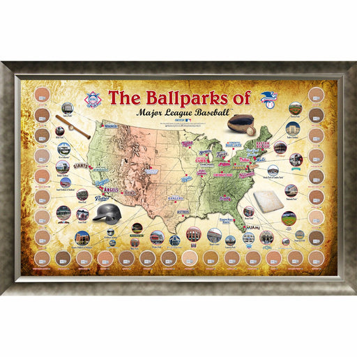 Major League Baseball Parks "Map" 20x32 Framed Collage w/ Game Used Dirt From 30 Parks