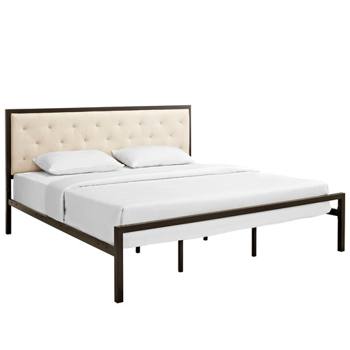 Mia King Fabric Bed 5184-BRN-BEI-SET