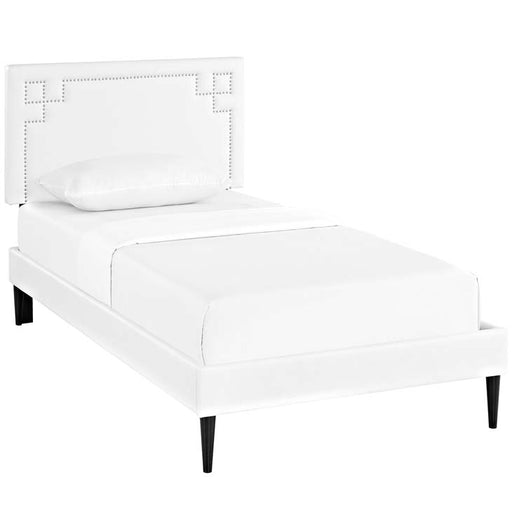 Josie Twin Vinyl Platform Bed with Round Tapered Legs 5592-WHI