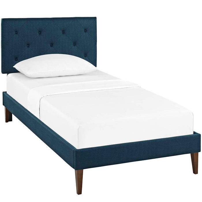 Terisa Twin Fabric Platform Bed with Squared Tapered Legs 5593-AZU