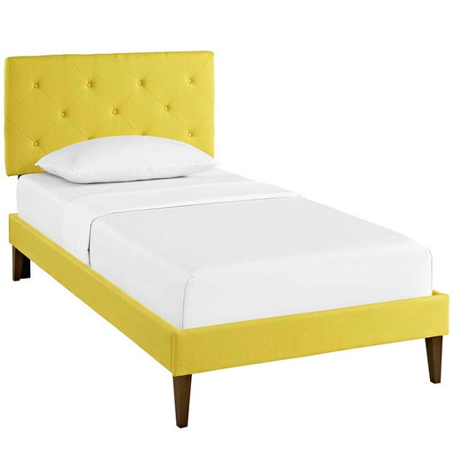 Terisa Twin Fabric Platform Bed with Squared Tapered Legs 5593-SUN