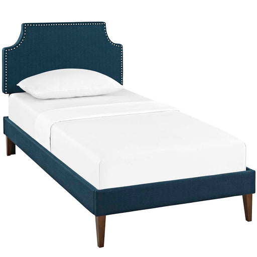 Laura Twin Fabric Platform Bed with Squared Tapered Legs 5596-AZU