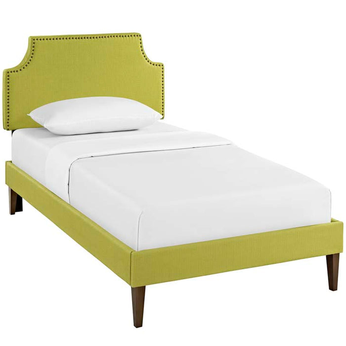 Laura Twin Fabric Platform Bed with Squared Tapered Legs 5596-WHE