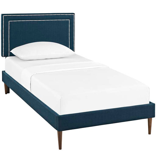 Jessamine Twin Fabric Platform Bed with Round Tapered Legs 5600-AZU