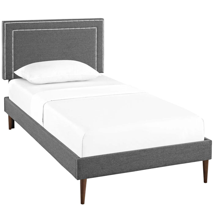 Jessamine Twin Fabric Platform Bed with Round Tapered Legs 5600-GRY