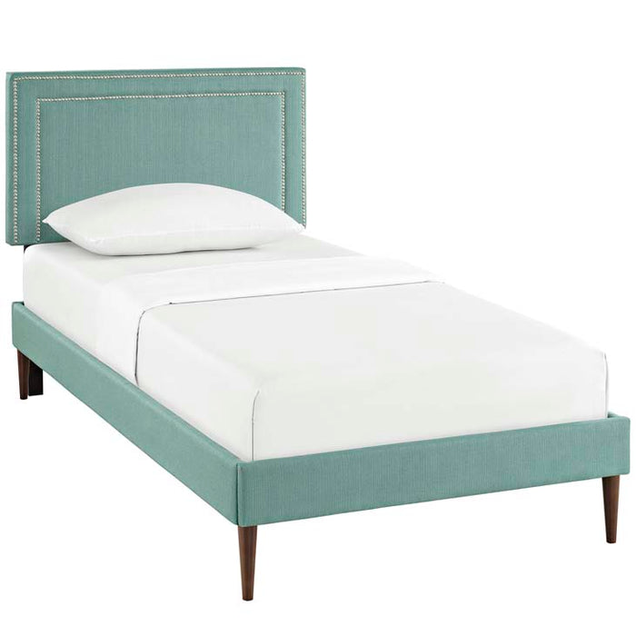 Jessamine Twin Fabric Platform Bed with Round Tapered Legs 5600-LAG