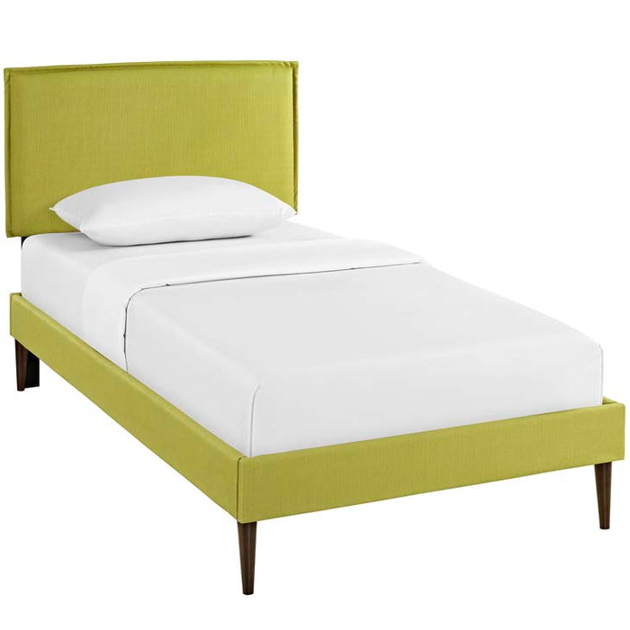 Camille Twin Fabric Platform Bed with Round Tapered Legs 5604-WHE