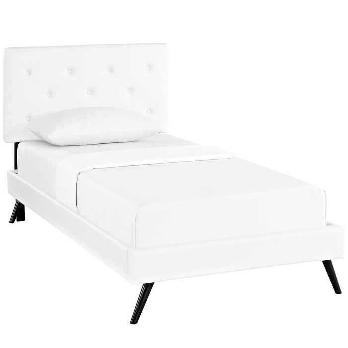 Terisa Twin Vinyl Platform Bed with Round Splayed Legs 5605-WHI