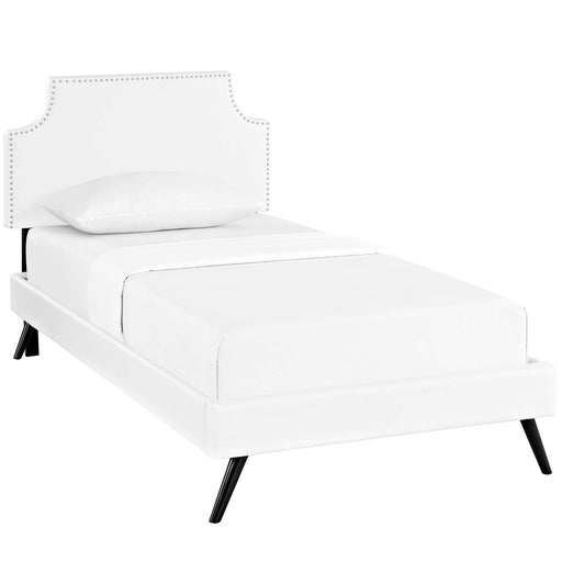 Laura Twin Vinyl Platform Bed with Round Splayed Legs 5608-WHI