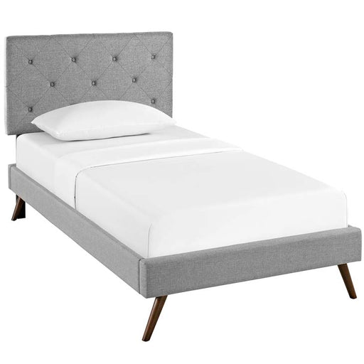 Terisa Twin Fabric Platform Bed with Round Splayed Legs 5610-LGR