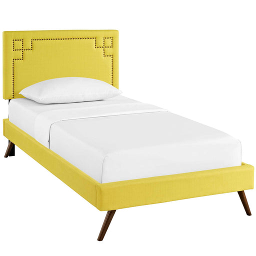 Josie Twin Fabric Platform Bed with Round Splayed Legs 5614-SUN