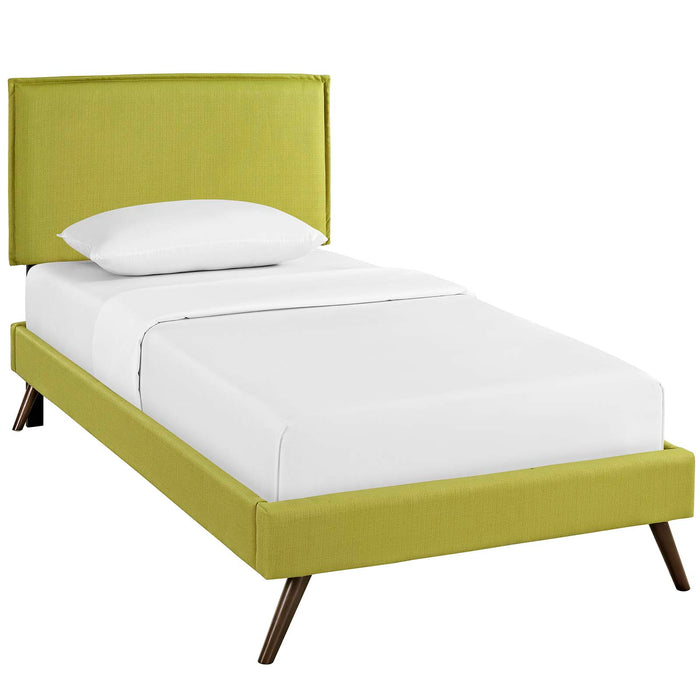 Camille Twin Fabric Platform Bed with Round Splayed Legs 5615-WHE