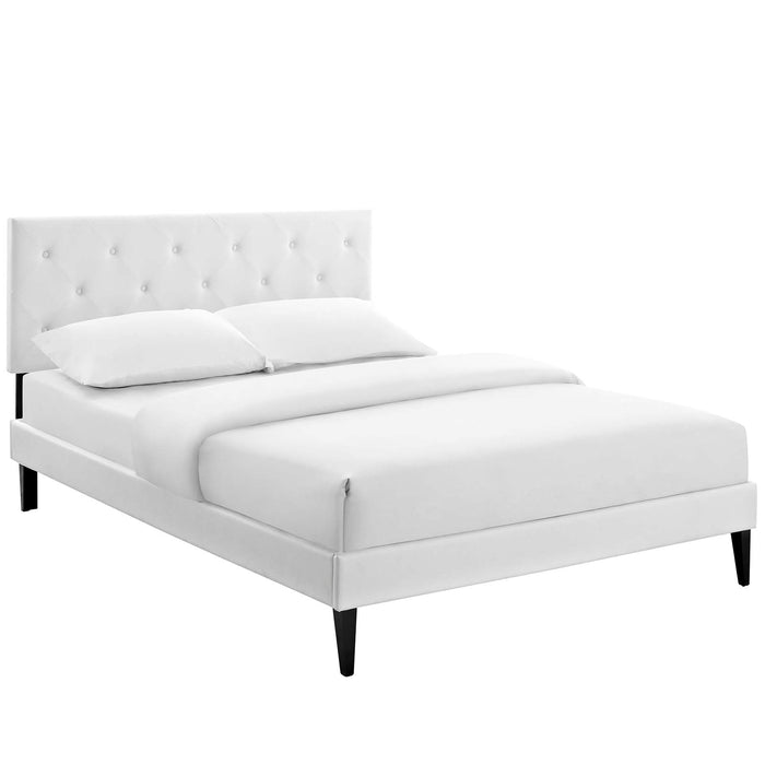 Terisa Queen Vinyl Platform Bed with Squared Tapered Legs 5617-WHI