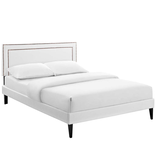 Jessamine Queen Vinyl Platform Bed with Squared Tapered Legs 5619-WHI