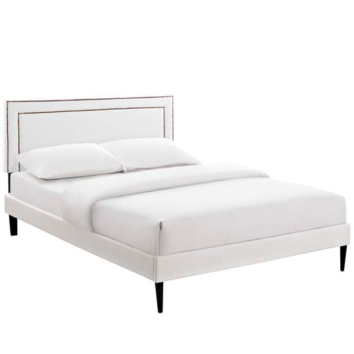 Jessamine Queen Vinyl Platform Bed with Round Tapered Legs 5620-WHI