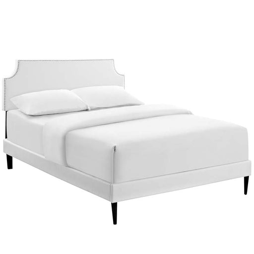 Laura Queen Vinyl Platform Bed with Round Tapered Legs 5624-WHI