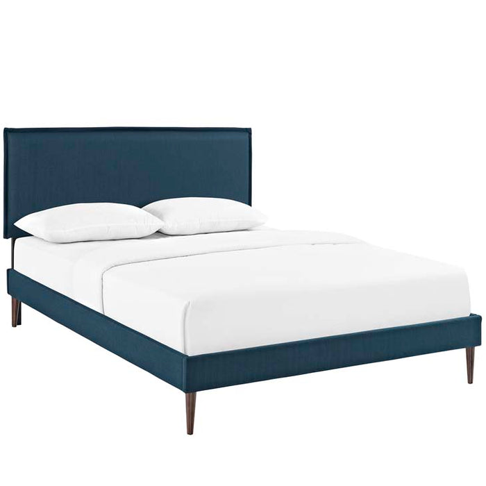 Camille Queen Fabric Platform Bed with Round Tapered Legs 5635-AZU