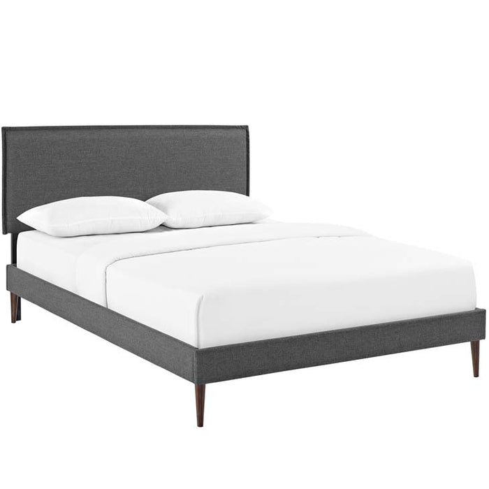 Camille Queen Fabric Platform Bed with Round Tapered Legs 5635-GRY