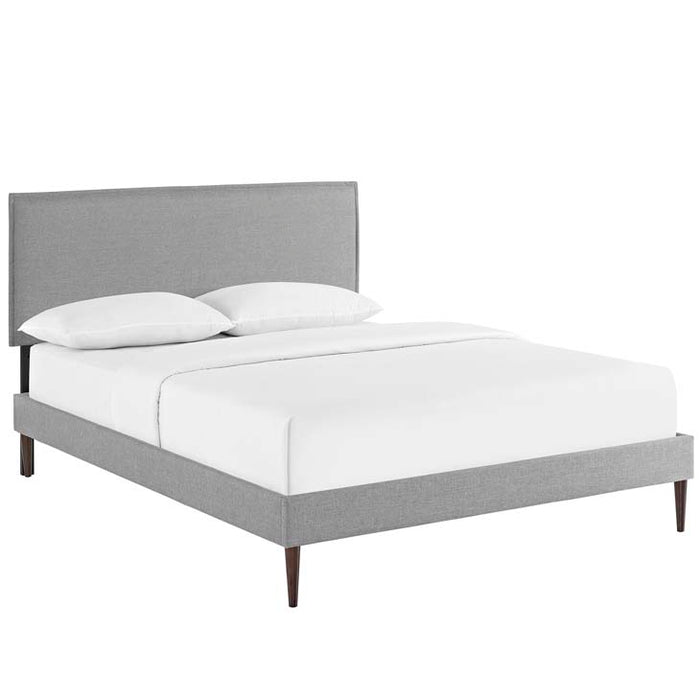 Camille Queen Fabric Platform Bed with Round Tapered Legs 5635-LGR