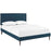 Camille King Fabric Platform Bed with Round Tapered Legs 5638-AZU