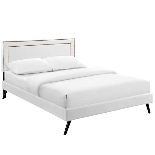 Jessamine Full Vinyl Platform Bed with Round Splayed Legs 5639-WHI