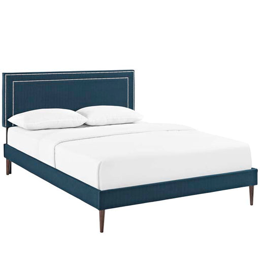 Jessamine Queen Fabric Platform Bed with Round Tapered Legs 5648-AZU