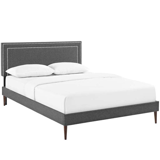 Jessamine Queen Fabric Platform Bed with Round Tapered Legs 5648-GRY