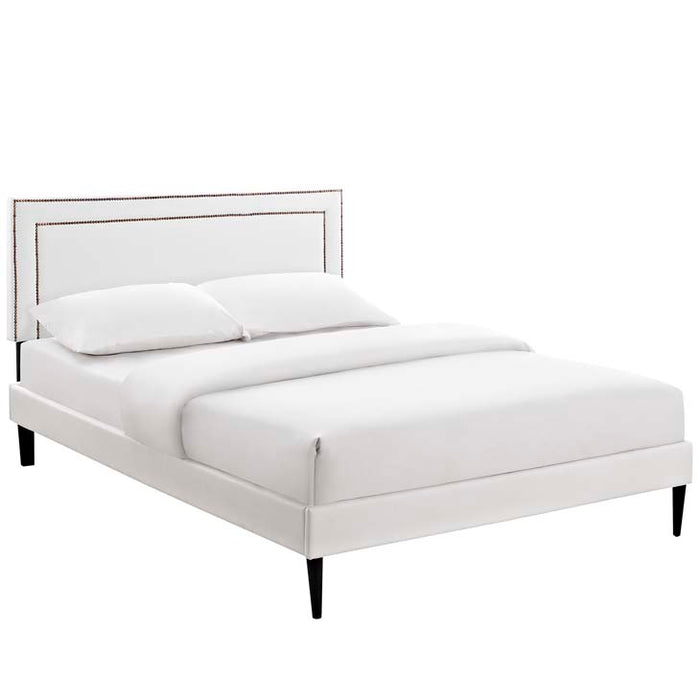 Jessamine King Vinyl Platform Bed with Round Tapered Legs 5653-WHI