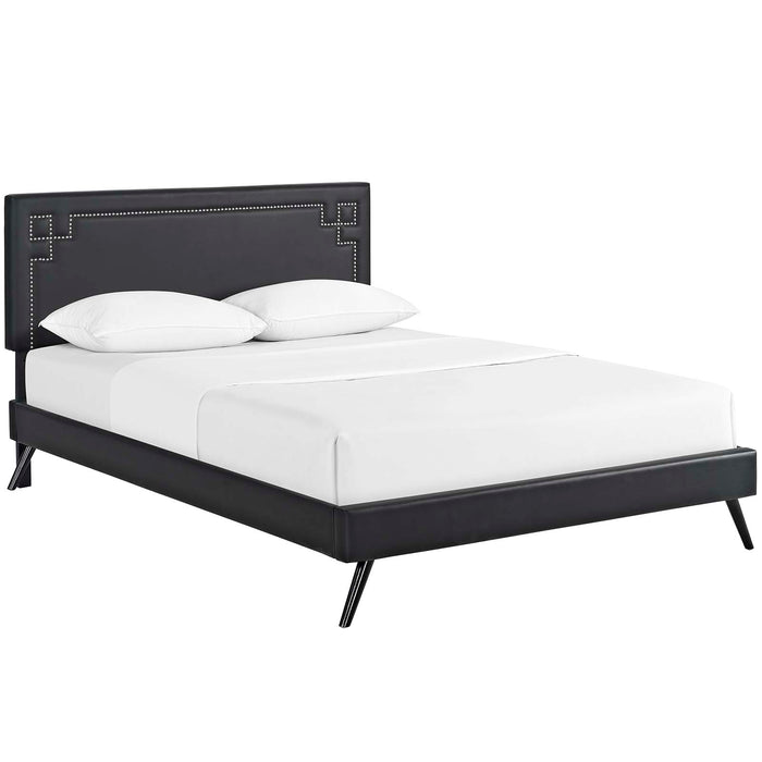 Josie Full Vinyl Platform Bed with Round Splayed Legs 5655-BLK