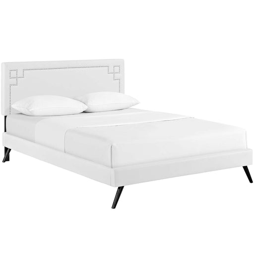 Josie Full Vinyl Platform Bed with Round Splayed Legs 5655-WHI