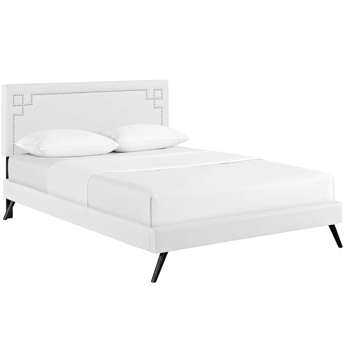 Josie Full Vinyl Platform Bed with Round Splayed Legs 5655-WHI