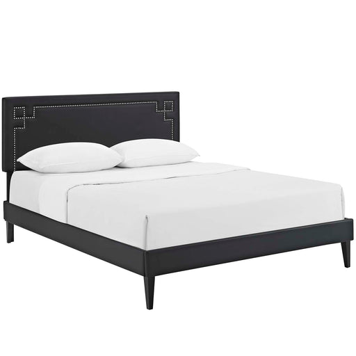 Josie Full Vinyl Platform Bed with Squared Tapered Legs 5657-BLK