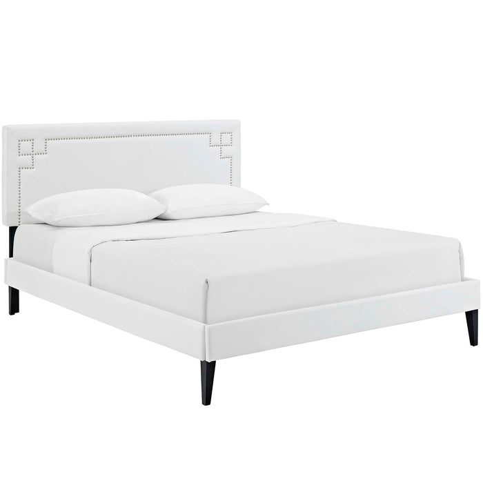 Josie Full Vinyl Platform Bed with Squared Tapered Legs 5657-WHI