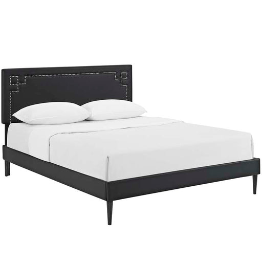 Josie Full Vinyl Platform Bed with Round Tapered Legs 5659-BLK