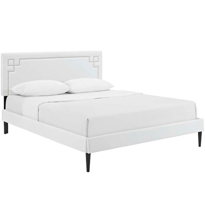 Josie Full Vinyl Platform Bed with Round Tapered Legs 5659-WHI