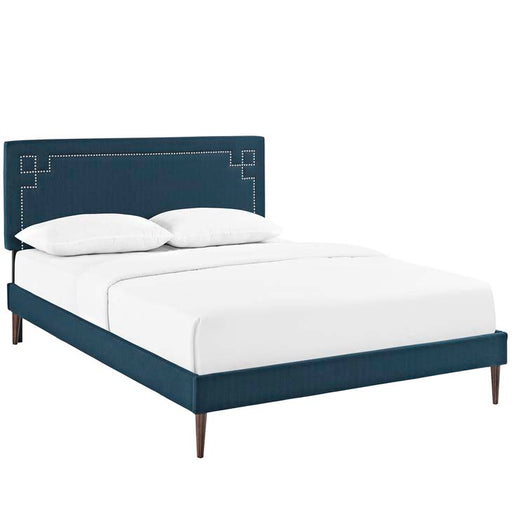 Josie Full Fabric Platform Bed with Round Tapered Legs 5660-AZU