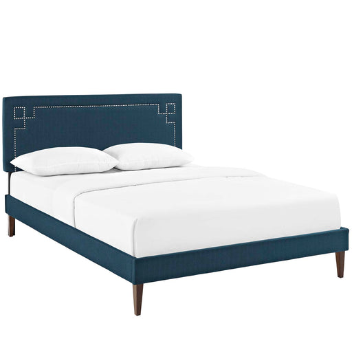 Josie Queen Fabric Platform Bed with Squared Tapered Legs 5664-AZU