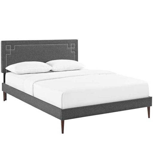 Josie Queen Fabric Platform Bed with Round Tapered Legs 5666-GRY