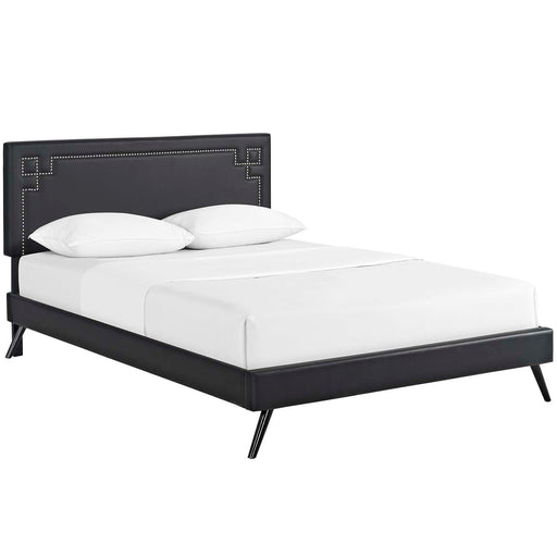 Josie King Vinyl Platform Bed with Round Splayed Legs 5667-BLK