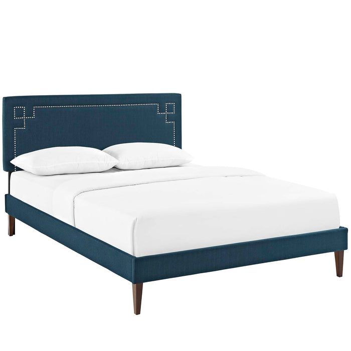 Josie King Fabric Platform Bed with Squared Tapered Legs 5670-AZU