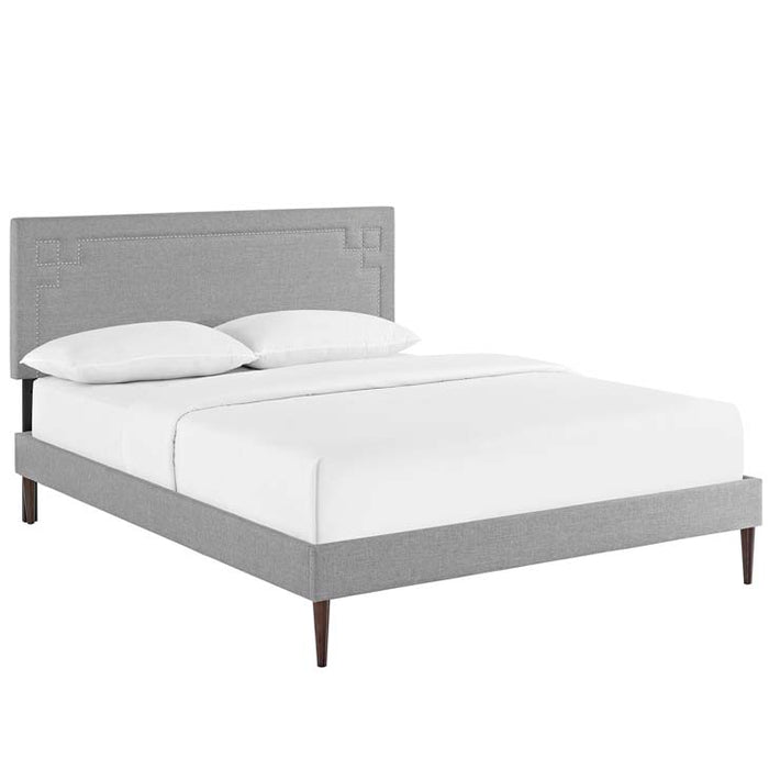 Josie King Fabric Platform Bed with Round Tapered Legs 5672-LGR