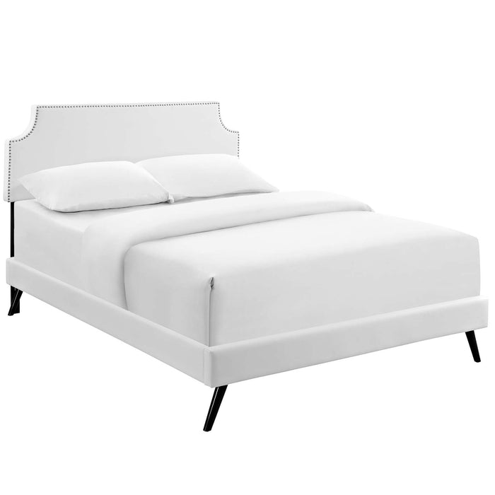 Laura Full Vinyl Platform Bed with Round Splayed Legs 5673-WHI